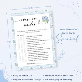 Over or Under Bridal Shower Games Cards, 25 Count 5x7 Blue Floral Wedding Shower Cards, Bride to Be Celebration, Engagement Bachelorette Icebreaker - D05