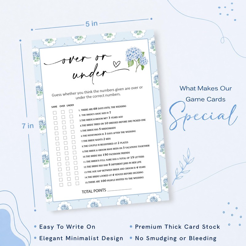 Over or Under Bridal Shower Games Cards, 25 Count 5x7