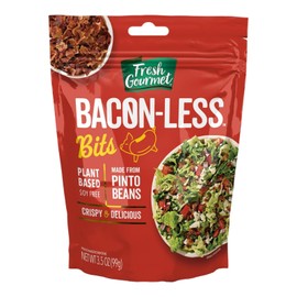 Fresh Gourmet Vegan Bacon-Less Bits - 3.5 oz Plant-Based Topping for Salads, Potatoes, Soups, and More Soy-Free, Kosher, and Smoky Flavor, Resealable Pouch (Pack of 2)