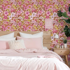 VEELIKE Hot Pink Floral Wallpaper Vintage Pink Floral Peel and Stick Wallpaper for Girls Bedroom Nursery 17.7''x118'' Prepasted Flower Wallpaper Self Adhesive Floral Contact Paper for Walls Drawer