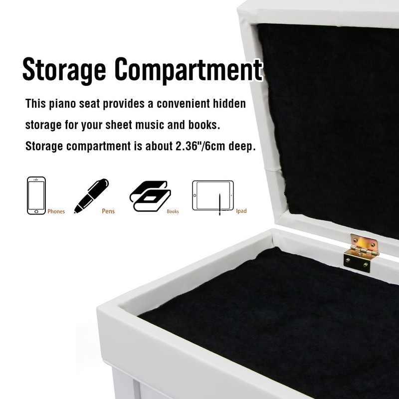 FILISITE Adjustable Height Piano Bench with Storage, Solid Wood Duet