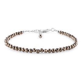 Natural Golden Pyrite Bracelets For Women Gemstone Full Micro Beads Dainty Jewelry for her, Birthstone, Energy Healing Crystals, Silver Plated Chain 8 inch Christmas Gifts For Women