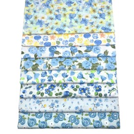 MLMLH 8PCS Cotton Fabric Square Quilting Patchwork 19.6" X 19.6" (50cm X 50cm) Fat Quarter Fabric Bundles Assorted Printed Floral Fabric for Sewing Patchwork Handmade DIY Crafts (Blue)