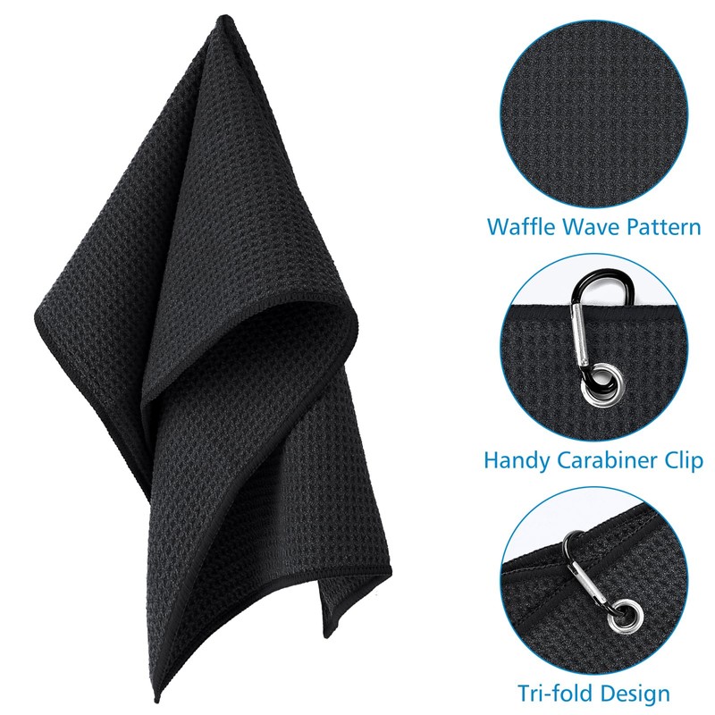 [3 Pack]Microfiber Golf Towels (40x40cm) with Carabiner Clip & Hook,