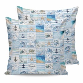Chees D Zone Outdoor Throw Pillow Cases Nautical Anchor Sea Turtle Starfish Octopus,Waterproof Pillow Cover Soft Pillow Protectors, Seaside Beach Pillowcase for Sofa Couch Seaside Picnic RV Vacation