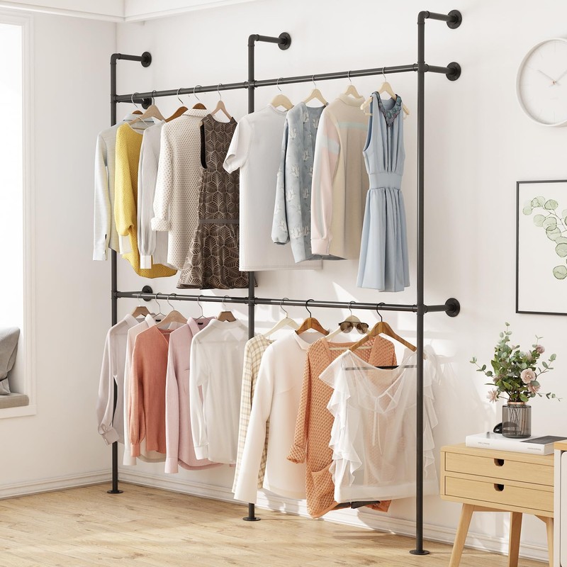 ORSENIGO Industrial Pipe Clothing Rack, Heavy Duty Metal Clothes Rack