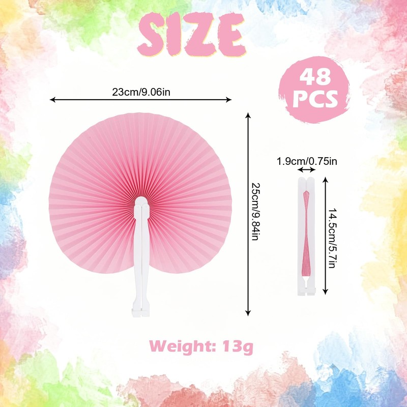 48 Pack 6 Colours Paper Fans, Mini Handheld Folding Paper