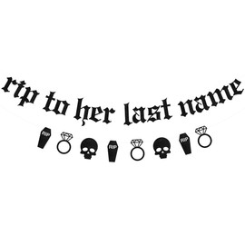 Sursurprise Gothic Bachelorette Party Decorations, Rip to Her Last Name Banner, Old English Emo Bridal Shower Engagement Wedding Party Supplies