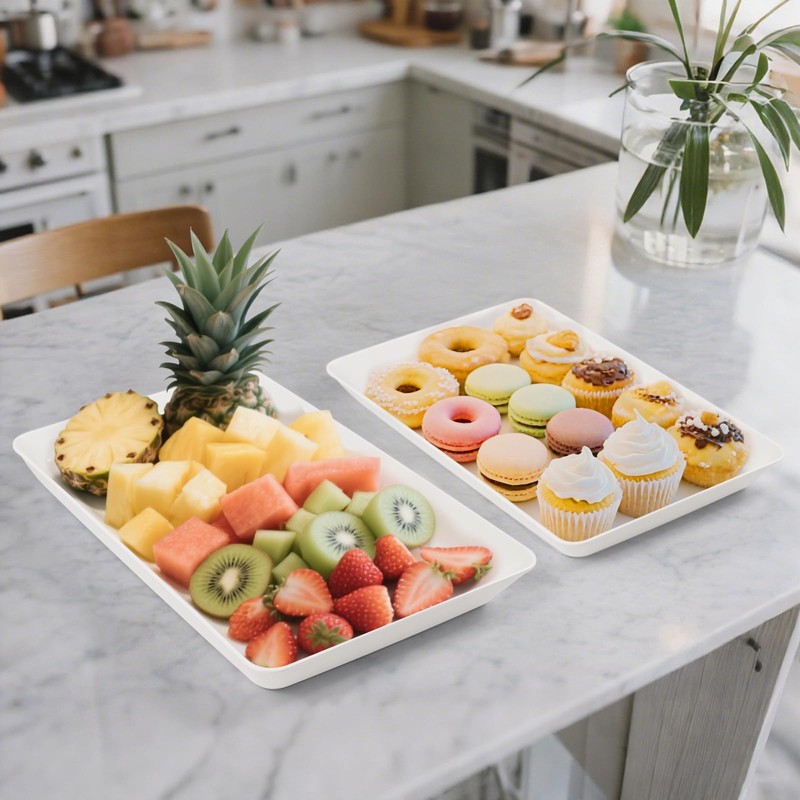 PSFTREY 4-Pack Plastic Large White Serving Trays Set - Reusable