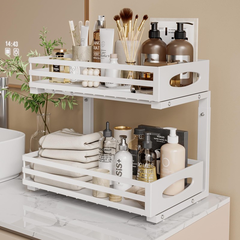 mixeshop Under Sink Organizer, 2 Tier Under Sink Organizers and