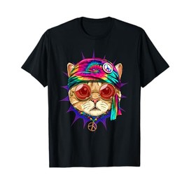 Tie Dye Cat Shirt Hippy Cat Peace Sign Cat Lover T-Shirt