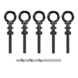 Helffer 5 Pack Black Titanium Shoulder Eye Bolt, 1/4" x 2" Shank T316 Stainless Steel Heavy Duty Lifting Eyebolts with Nuts Washers & Drill Bit, for Cable Railing, Deck, Marine Grade