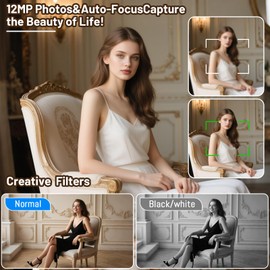 Vintage Mini Digital Camera, Portable TLR Style Retro Point and Shoot Compact Small Pocket 1080P FHD Video 12MP Autofocus Vlogging Camera with 16 GB Card for Beginners Teens Adults Kids Black