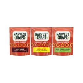 Harvest Snaps Veggie Chips Crunchy Loops Variety Pack, Kick'n BBQ, Hot & Spicy, Sour Cream & Onion, Plant-Based Protein Snack, Baked, Gluten-Free, No Artificial Flavors, 3 Pack