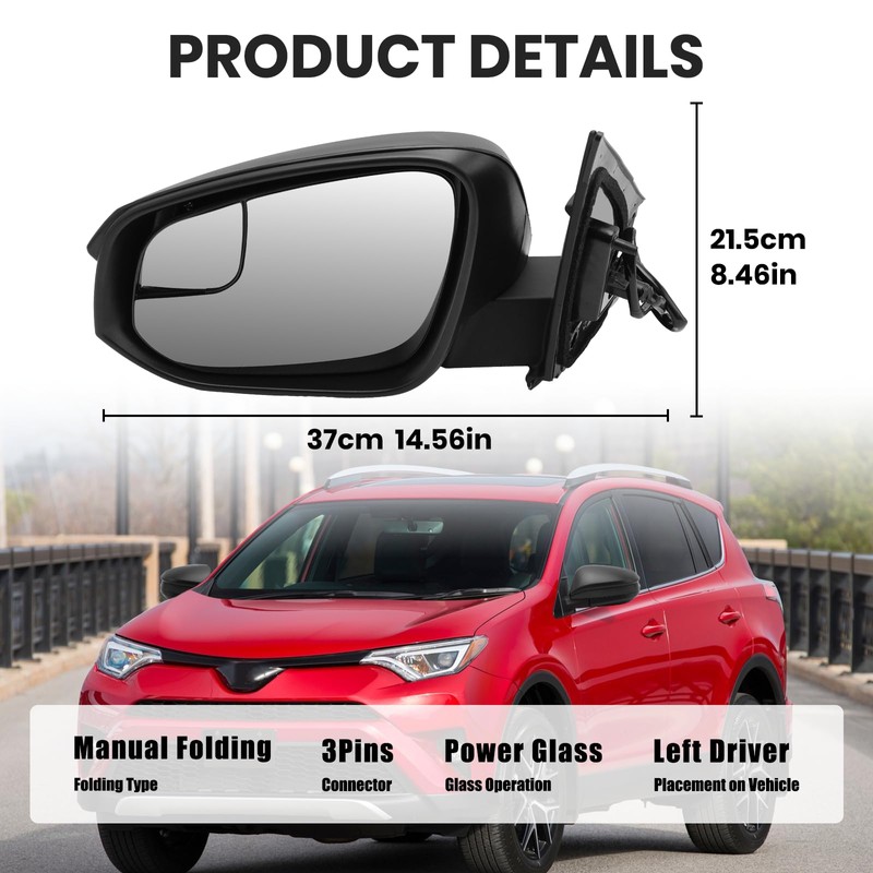 Left Driver Side Mirror Compatible with Toyota RAV4 2016 2017