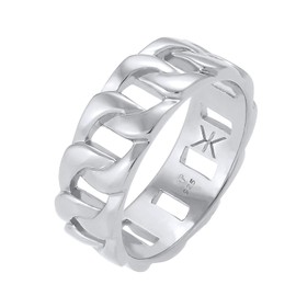 Kuzzoi Solid men's ring (8 mm) in curb design, polished, band ring for men made of 925 sterling silver, ring in chunky chain look, ring size 54-66, 0611842020, Sterling Silver