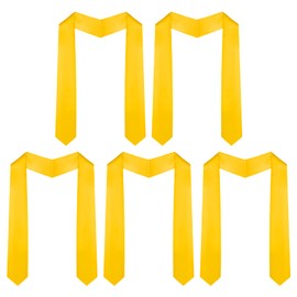 Tongcloud 5pcs 70 Inch Unisex Graduation Stole Sash Adult Graduation Stole Plain Graduation Honor Satin Stole for Men Women, Gold, 70inches