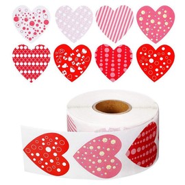 500 pcs Funky Heart roll Stickers, Valentine's Day Colorful Heart Shaped Stickers Valentine's Love Decorative Stickers Heart Labels for Wedding Party