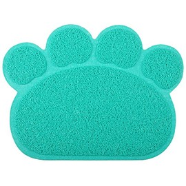 Paw-Shaped Cat Litter Box Mat,10 Colors Available,15.75x11.75 Inches (Turquoise)