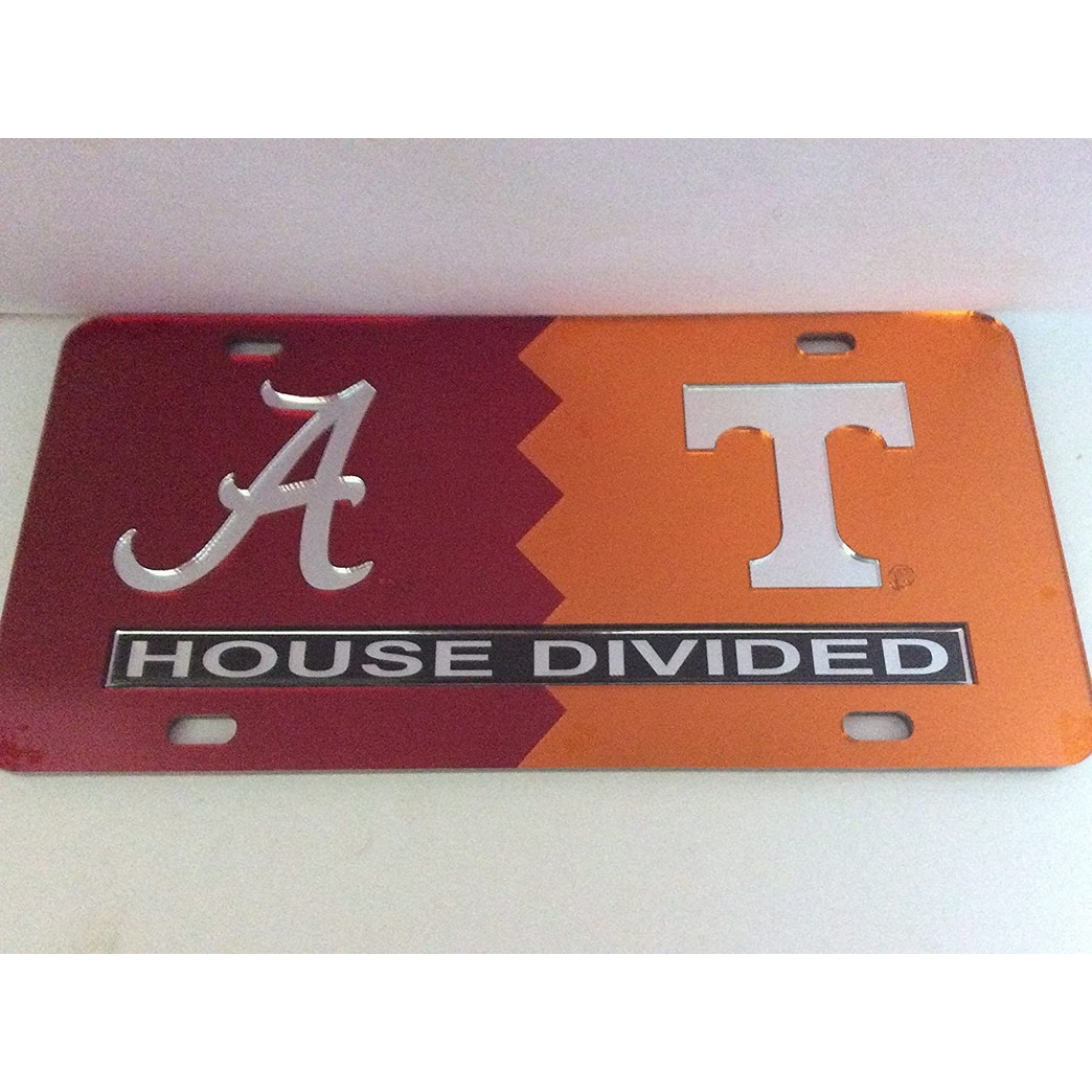 University of Alabama/University of Tennessee House Divided Laser Cut License Plate Tag, Made and Shipped in The USA