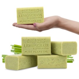 Australian Botanical Soap, Lemongrass with Lemon Myrtle 6.6 oz. (187g) Soap Bars | All Skin Types | Shea Butter Enriched - 4 Count
