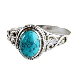 LRGKMCWTOB Women's Fashion Jewelry 925 Sterling Silver Ring Oval Cut Natural Bohemia Turquoise Jewelry Turquoise Moonstone Ring Wedding Jewelry (Size 7)