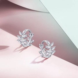 PHNIBIRD Creolen Silber 925 mit Zirkon Blatt Creolen Mittelgroß Ohrringe Damen Schmuck Geschenke für Frauen