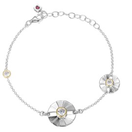 ELLE 6.5"+1.5" Gold-Plated Sterling Silver Shimmering Disc Design Bracelet w/ CZ