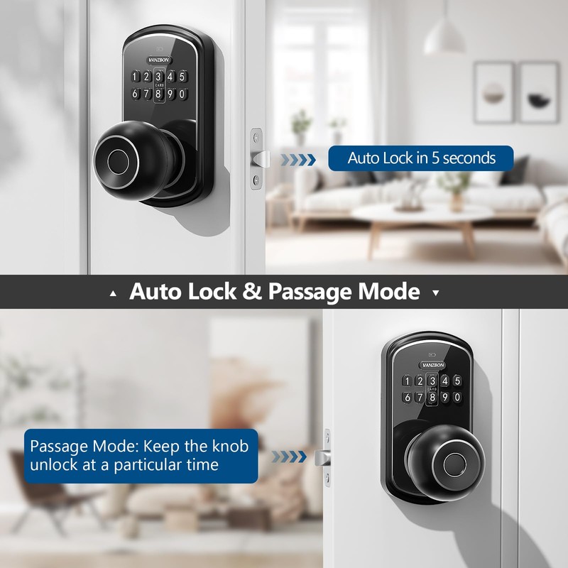 VANZBON Smart Door Knob Lock with Keypad,Keypad Door Knob with