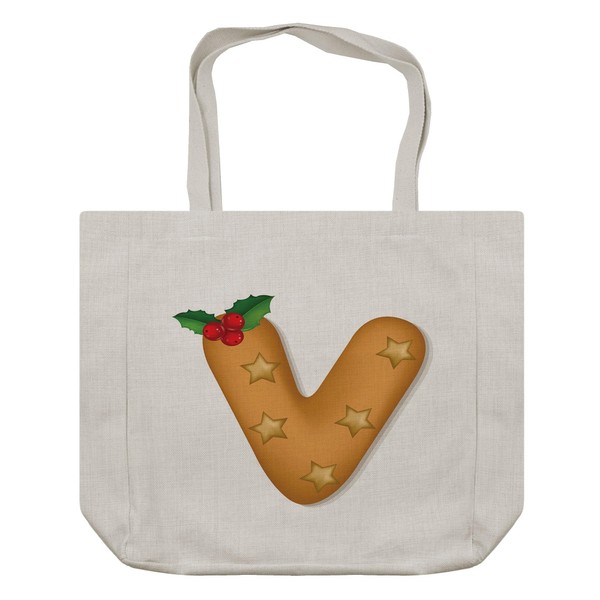 Ambesonne Christmas Alphabet Shopping Bag, Xmas Cookie Like Letter V