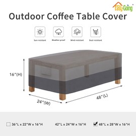 Easy-Going Patio Coffee Table Cover Small Outdoor Rectangular Table Cover, UV Resistant Waterproof Patio Furniture Cover (48" Lx28 Wx16 H, Gray/Dark Gray)