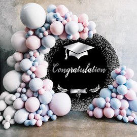 Black and White Congratulations Grad Round Backdrop Cover Class of 2025 Congrats Graduates Round Backdrop Cover 6.56ft Graduation Party Decorations Prom Circle Backdrop Cover Photo Studio Props