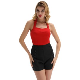 Women's Vintage Shorts High Waist Buttons Front Short Pants Black, Large