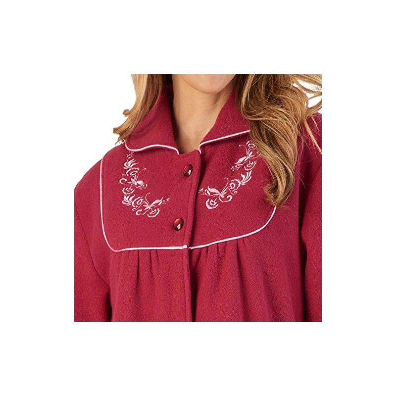 Slenderella Womens Button Up Dressing Gown Boucle Fleece Embroidered Housecoat