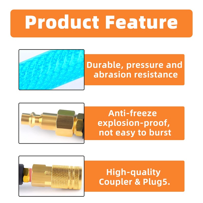 GASHER 1/4'' x 100FT Reinforced Polyurethane Air Hose, Maximum Working