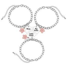 Mom Big Sister Little Sister Stainless Steel Bracelet Mother Daughter Bracelets Set for 3 Big Sis Lil Sis Mom Nana Sisters Birthday Graduation Christmas Valentines Gift for Her Women Chain Bracelet