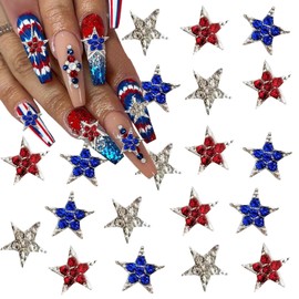 20 Pcs 4th of July Nail Charms Star Nail Charms for Acrylic Nails, Independence Day Nail Rhinestones Silver Red Blue Patriotic Stars Nail Design Nail Gems Supplies for DIY Crafts Jewelry Nail Decor
