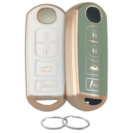 REPROTECTING TPU Key Fob Cover Compatible with 2009-2019 Mazda 3 6 CX-5 CX-7 CX-9 MX-5 Miata Toyota Yaris iA Scion iA (White/Green)