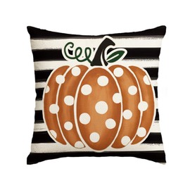 AVOIN colorlife Fall Polka Dot Pumpkin Throw Pillow Cover 18x18 Inch, Seasonal Autumn Thanksgiving Harvest Stripes Decoration for Home Sofa Couch
