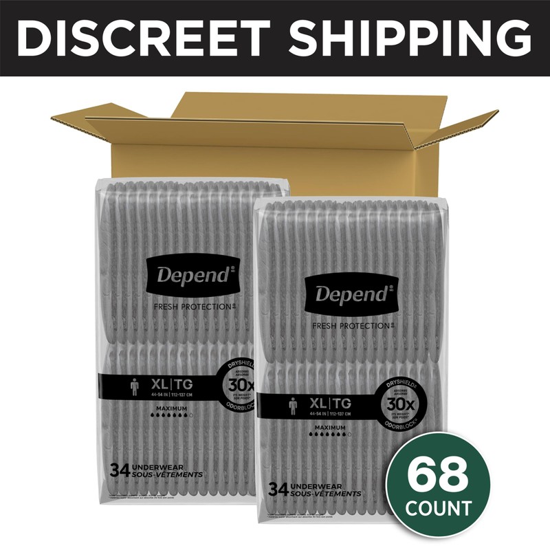 Depend Fresh Protection Adult Diapers, Incontinence Underwear for Men, Disposable,