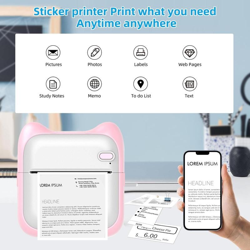 Portable Thermal Printer, 1 Set USB Charging Mini Printer, Small Pocket