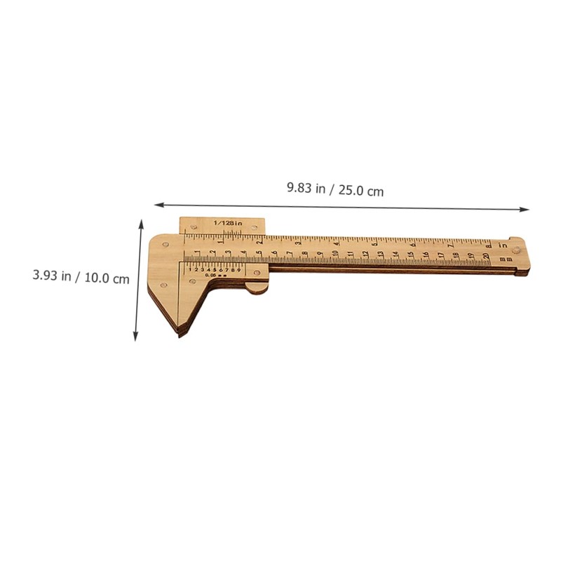 GLEAVI Wood Caliper Measuring Ruler Portable Straight Ruler for Students