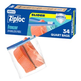 Ziploc Food Storage Quart Freezer Slider Bags, Power Shield Technology for More Durability, 34 count