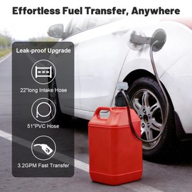 Eazy2hD Portable Fuel Transfer Pump with Auto-Stop and 51" PVC Hose, 2nd Gen USB or Battery Operated Automatic Gas Pump, 3.2 GPM & 4 Gas Can Adapters, Cordless Siphon Pump for Gasoline, Oil, Diesel