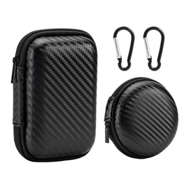 2 Pieces Mini Headphone Storage Box With 2 Pieces Carabiners, Headphone Data Cable Storage Bag, Eva Hard Shell Headphone Case, Travel Accessories (black)