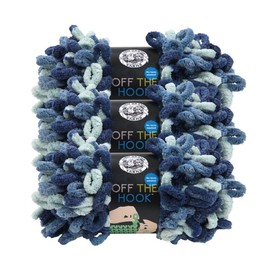 Lion Brand Yarn Off The Hook Yarn, Bulky No-Needle Craft Yarn for Crocheting, Hand-Knitting, 3-Pack, Blue Sapphire