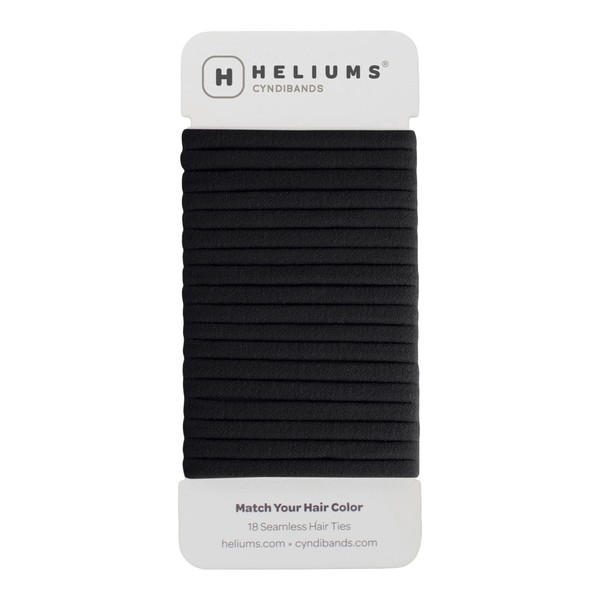 Heliums Seamless Scrunchies - 18 Pack Black Thin 6mm 1.75" Diameter Medium Hold for Fine to Normal Hair
