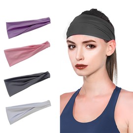BHIPKOT Pack of 4 Women's Headbands Fitness Yoga Sports Women's Headbands Sweat-Absorbing Non-Slip Summer Headbands Hair Embellishments