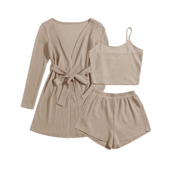 Ekouaer Womens 3 Piece Waffle Knit Lounge Set Soft Pajama