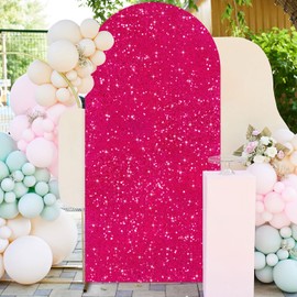 FUHSY Wedding Arch Cover 7.2 FT Sequin Arch Stand Covers Hot Pink Arch Backdrop Cover Spandex Fit Arch Cover Backdrop Fabric for Arch Stands Fuchsia Party Backdrop Arch for Baby Shower Birthday Decor